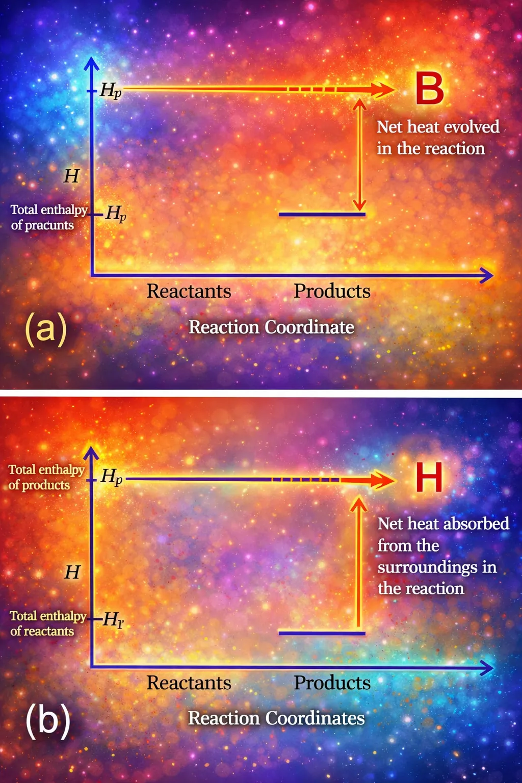 Enthalpy diagram for exothermic and endothermic reactions
